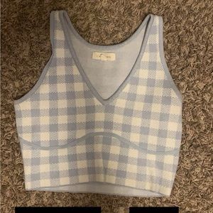 Medium blue and white checkered crop top